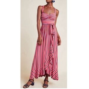 Anthropologie Maeve Gabriela Multicolor Striped Ruffled Maxi Dress Size Medium